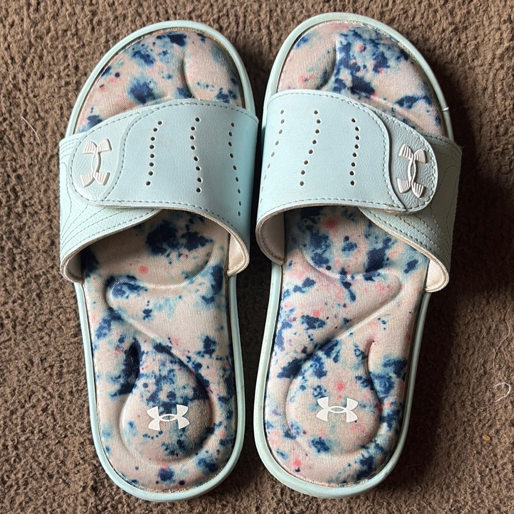 Under Armour Light Blue Tie-Dye Slide Sandals